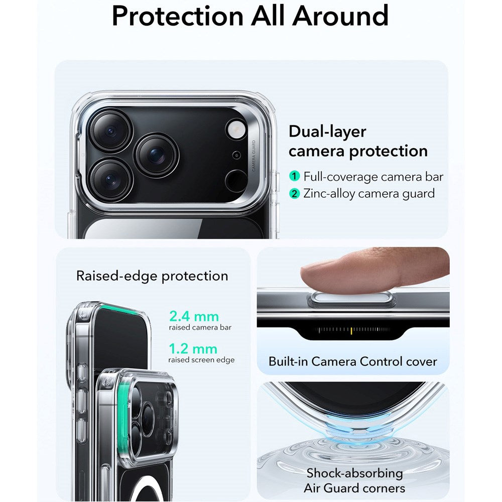 ESR iPhone 17 Pro Classic Hybrid Stash Cover m. Kickstand - MagSafe Kompatibel - Gennemsigtig