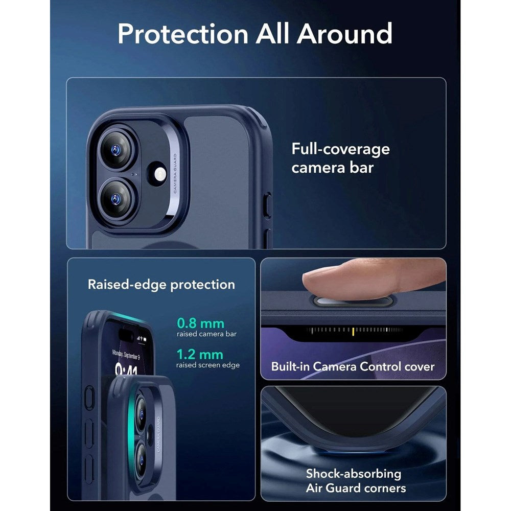 iPhone 17 ESR Classic Hybrid Cover m. Indbygget Camera Control Knap - MagSafe Kompatibel - Mat Blå