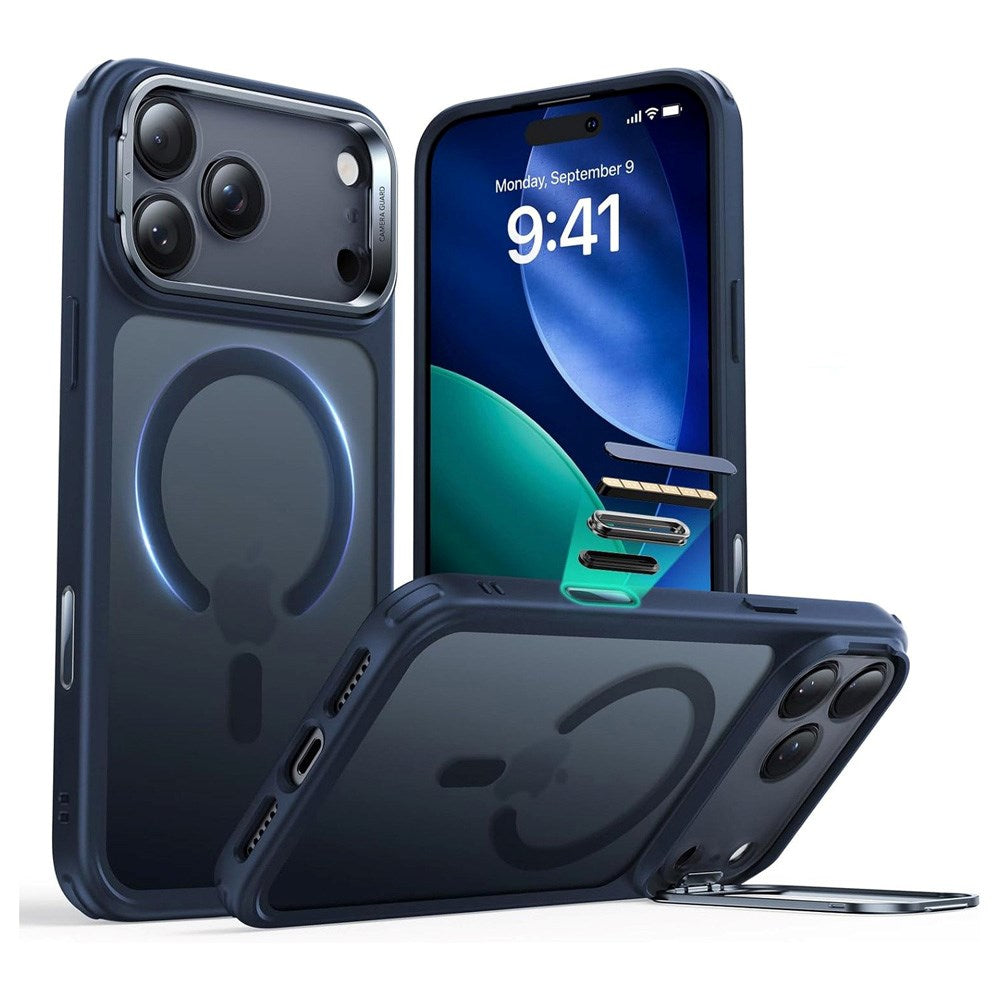 ESR iPhone 17 Pro Classic Hybrid Stash Cover m. Kickstand - MagSafe Kompatibel - Mat Blå