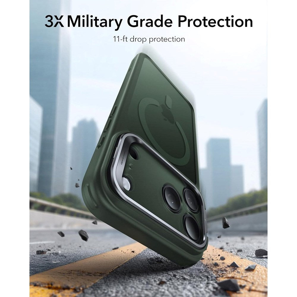 ESR iPhone 17 Pro Classic Hybrid Stash Cover m. Kickstand - MagSafe Kompatibel - Mat Grøn