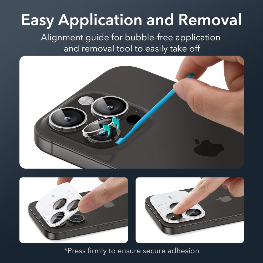 iPhone 15 Pro / 15 Pro Max ESR beskyttelsesglass til kameralinse - gjennomsiktig / svart