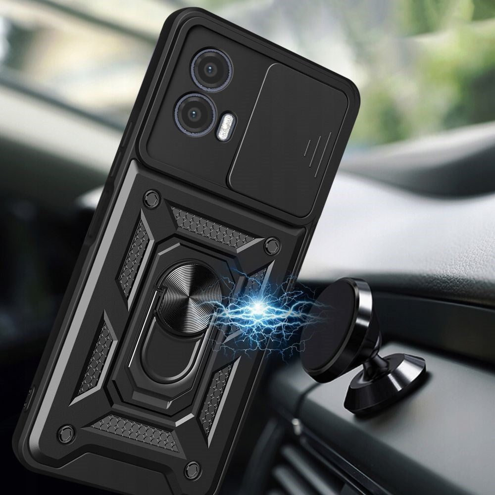 Motorola Moto G73 Tech-Protect Camshield Cover m. Magnetisk ring- og stativfunksjon - svart