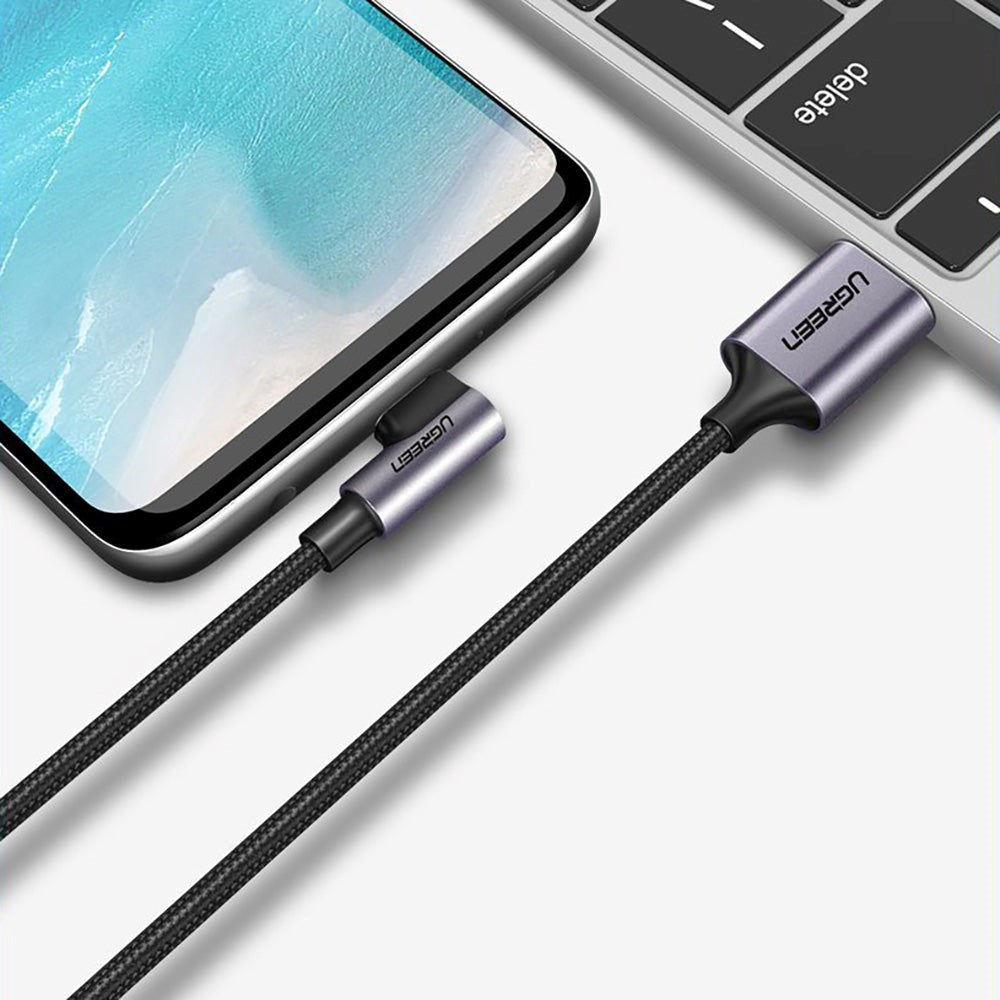 Ugrønn 18W vinklet USB-A til USB-C-kabel - 2 meter - Svart
