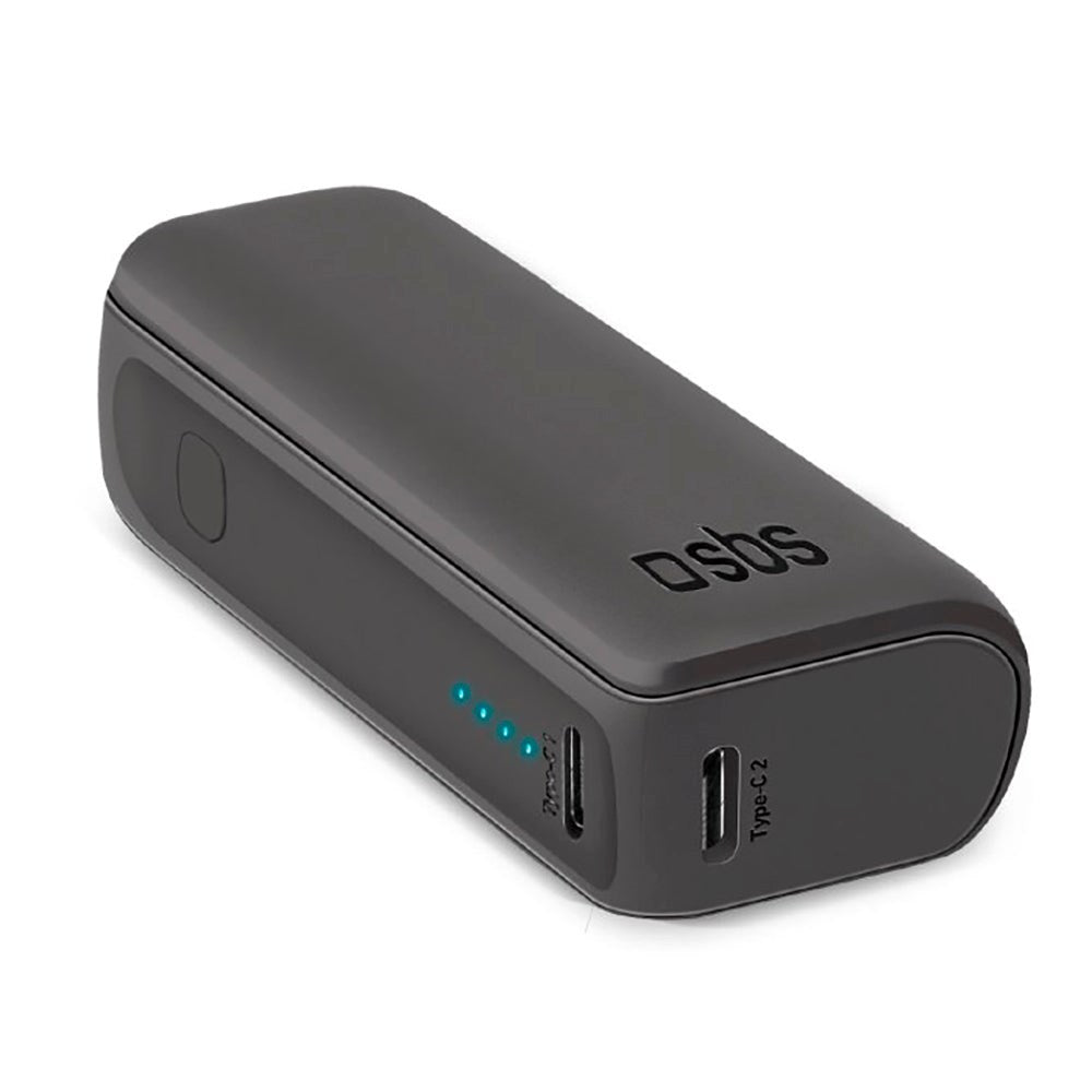 SBS NanoTube Powerbank m. USB-A & USB-C 10W - 5000 mAh - Svart