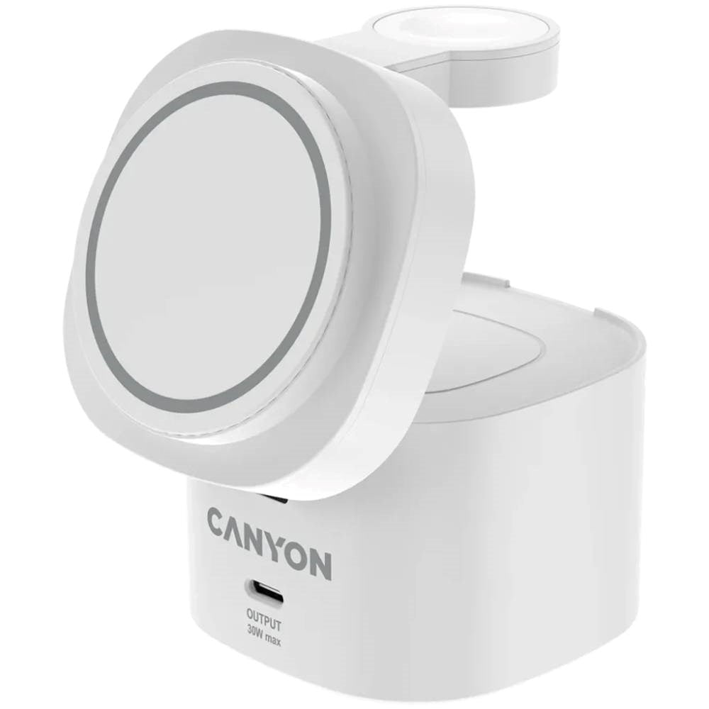 Canyon 15W Qi2 2-i-1 Trådløs Oplader - MagSafe Kompatibel - Hvid