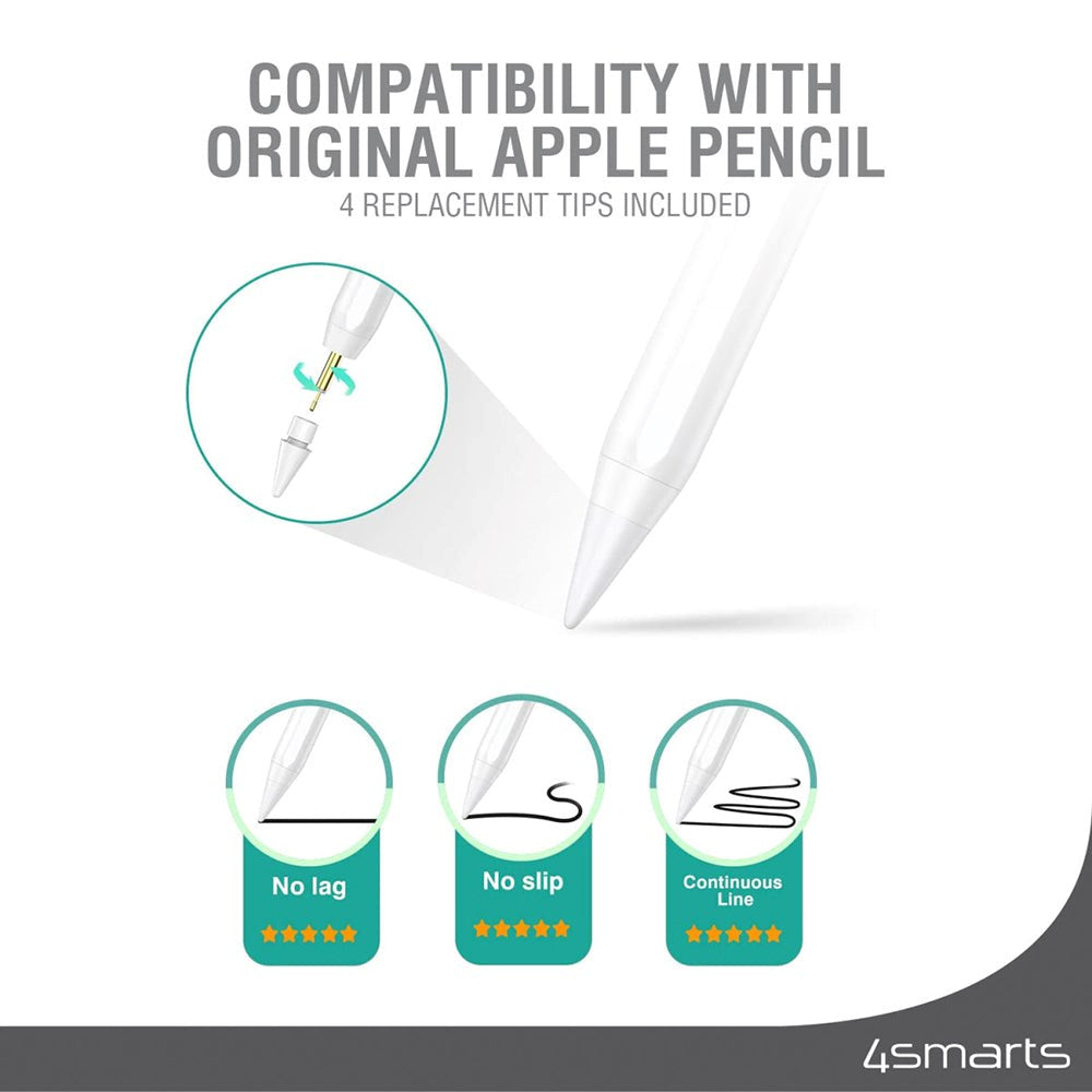Apple Pencil Nibs 4smarts (1. Gen / 2. Gen) - 4 stk. - Hvit