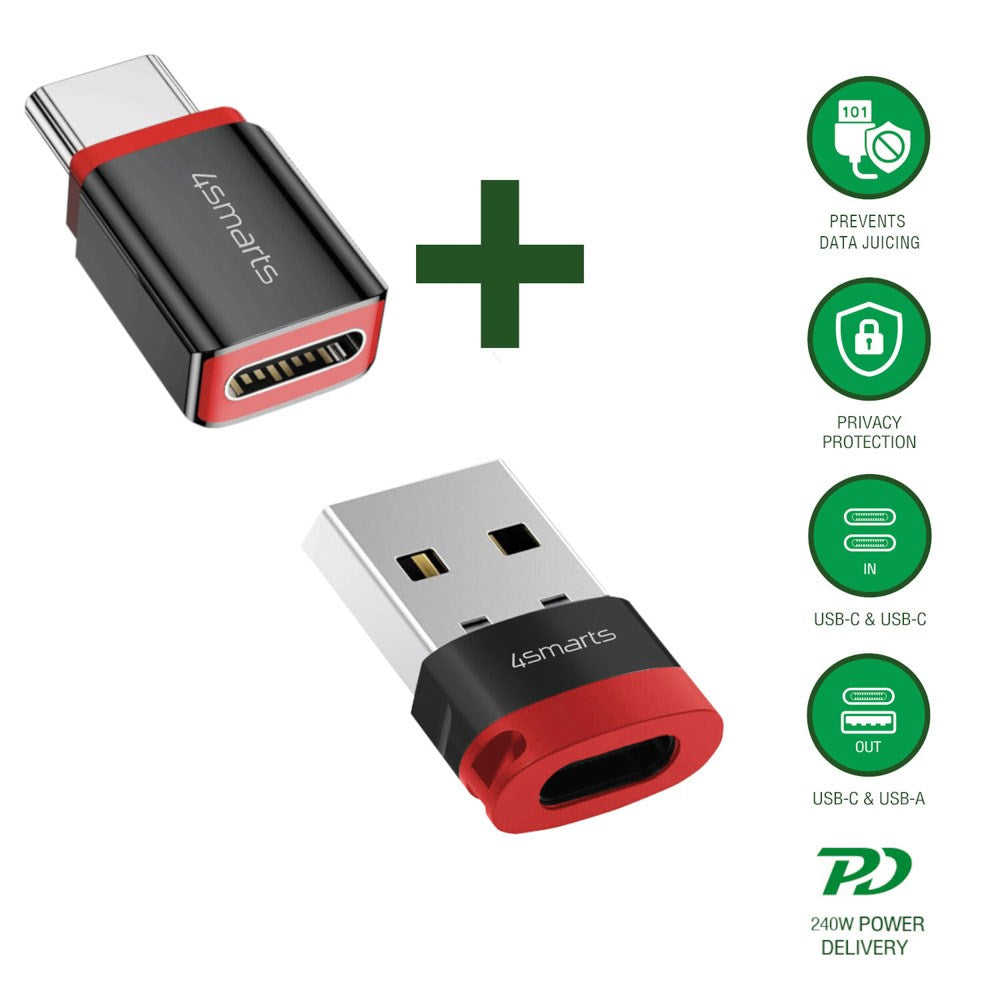4smarts USB-C til USB-A / USB-C Data Blocker Adapter Sæt - Sort