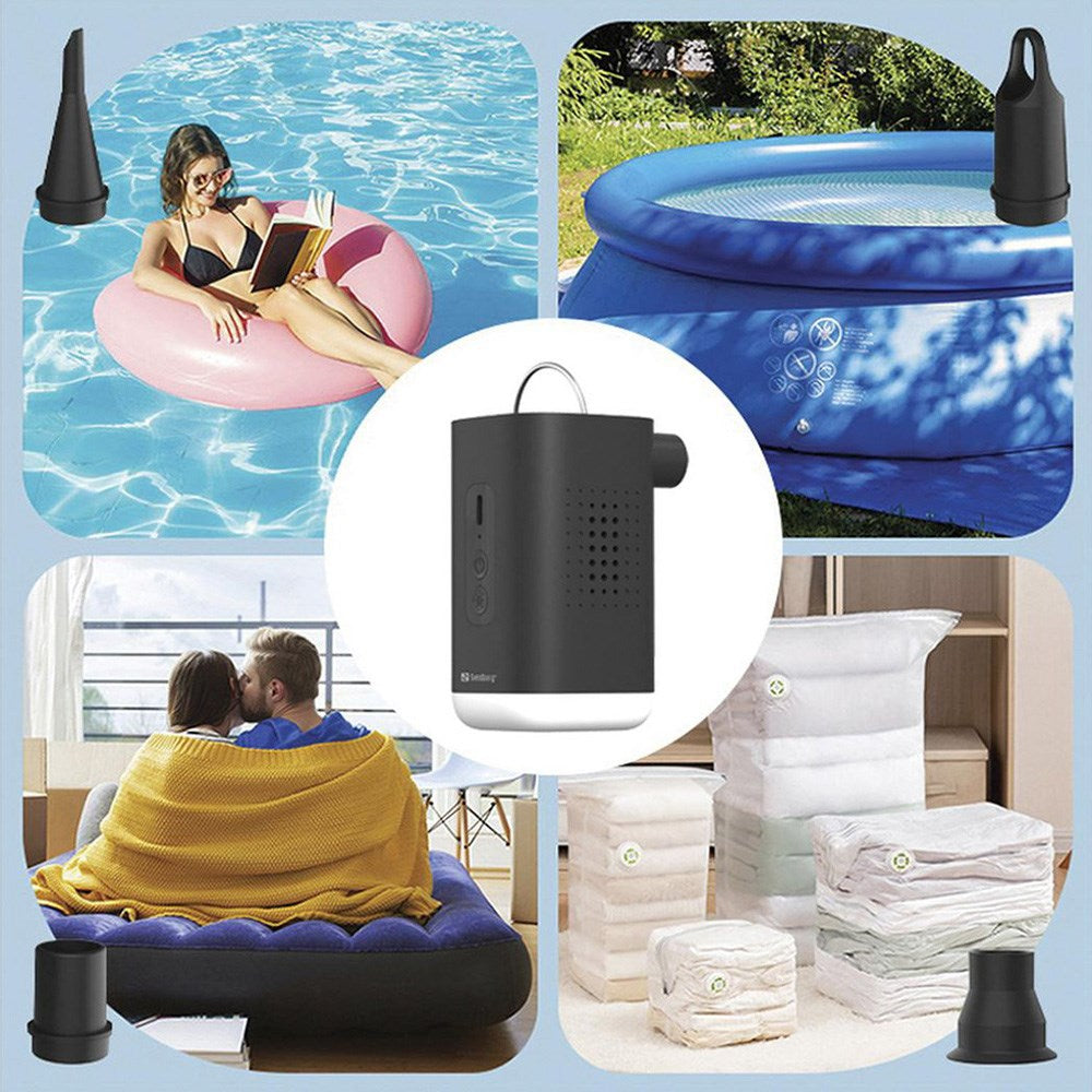 Sandberg Mini luftpumpe m. Lommelykt - Svart