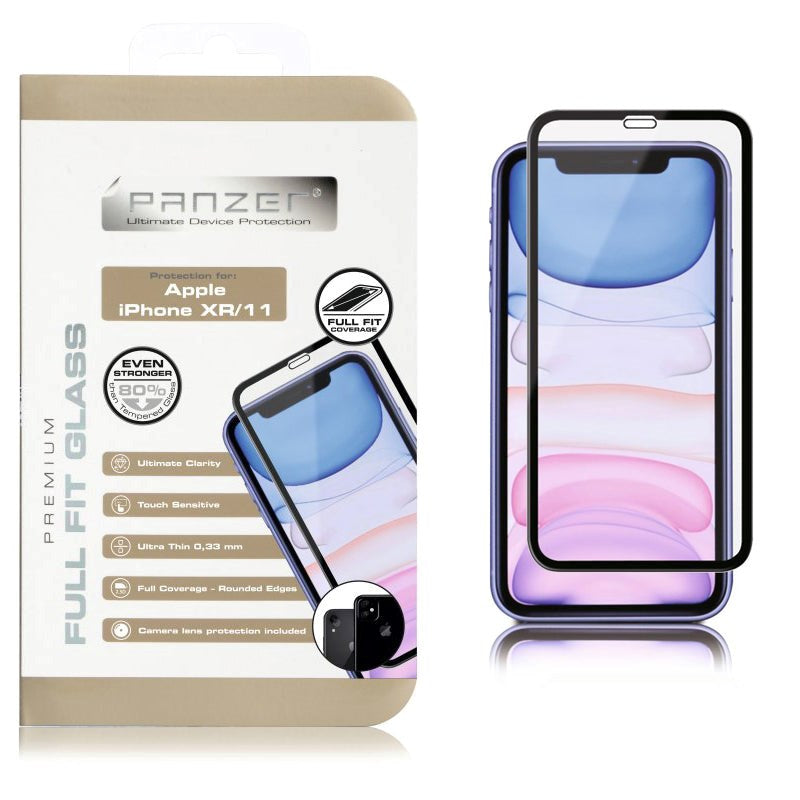 iPhone 11 / XR PANZER Premium Silicate Full-Fit Glass - Sort Ramme