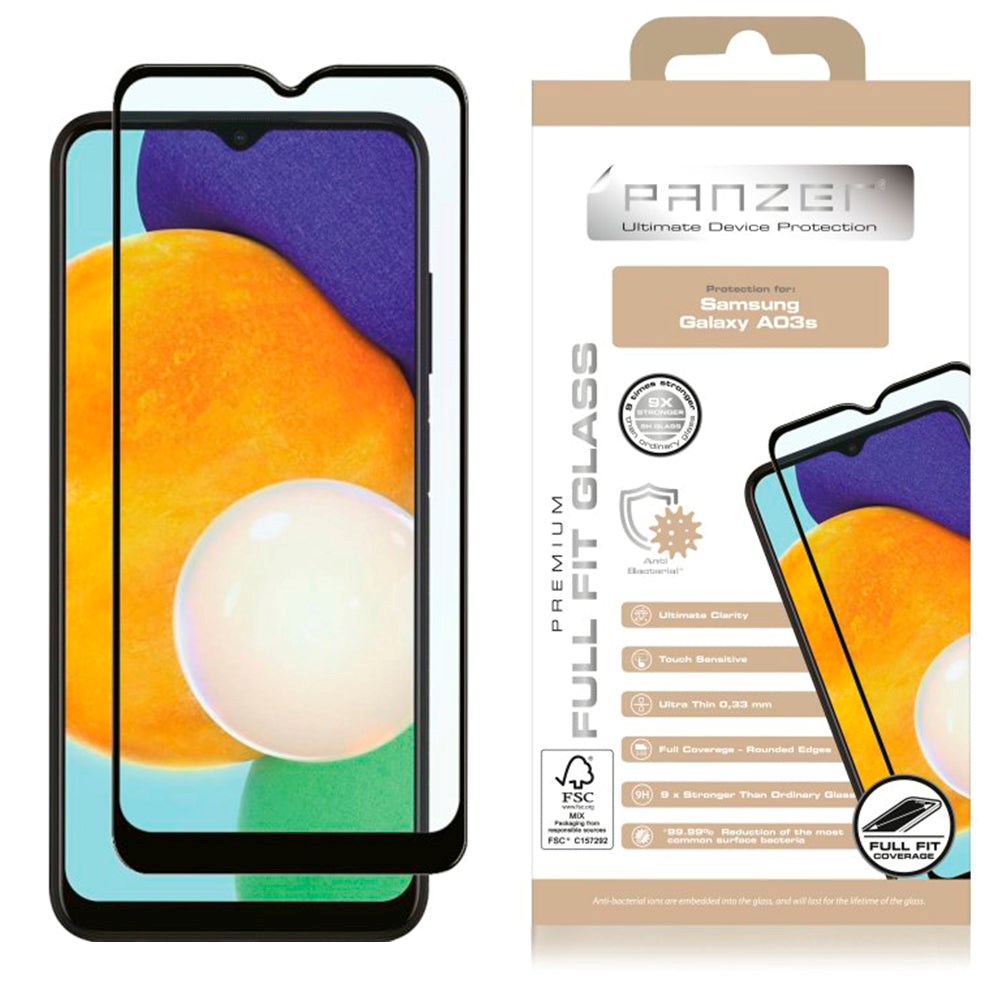 Samsung Galaxy A03s PANZER Premium Full Fit - Herdet glass - Svart ramme