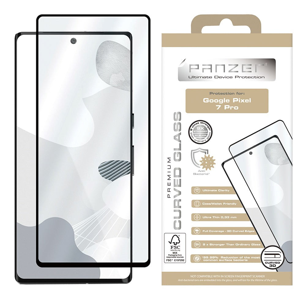 Google Pixel 7 Pro PANZER Premium buet herdet glass – boksvennlig – svart kant