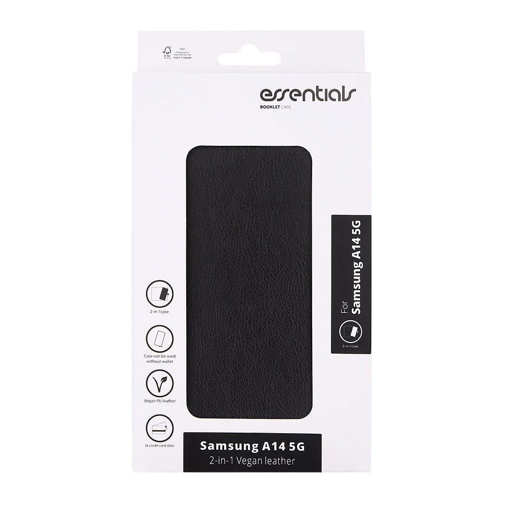 Essentials Samsung Galaxy A14 5G Kunst Læder Flip Cover 2 i 1 m. Kortholder - Sort