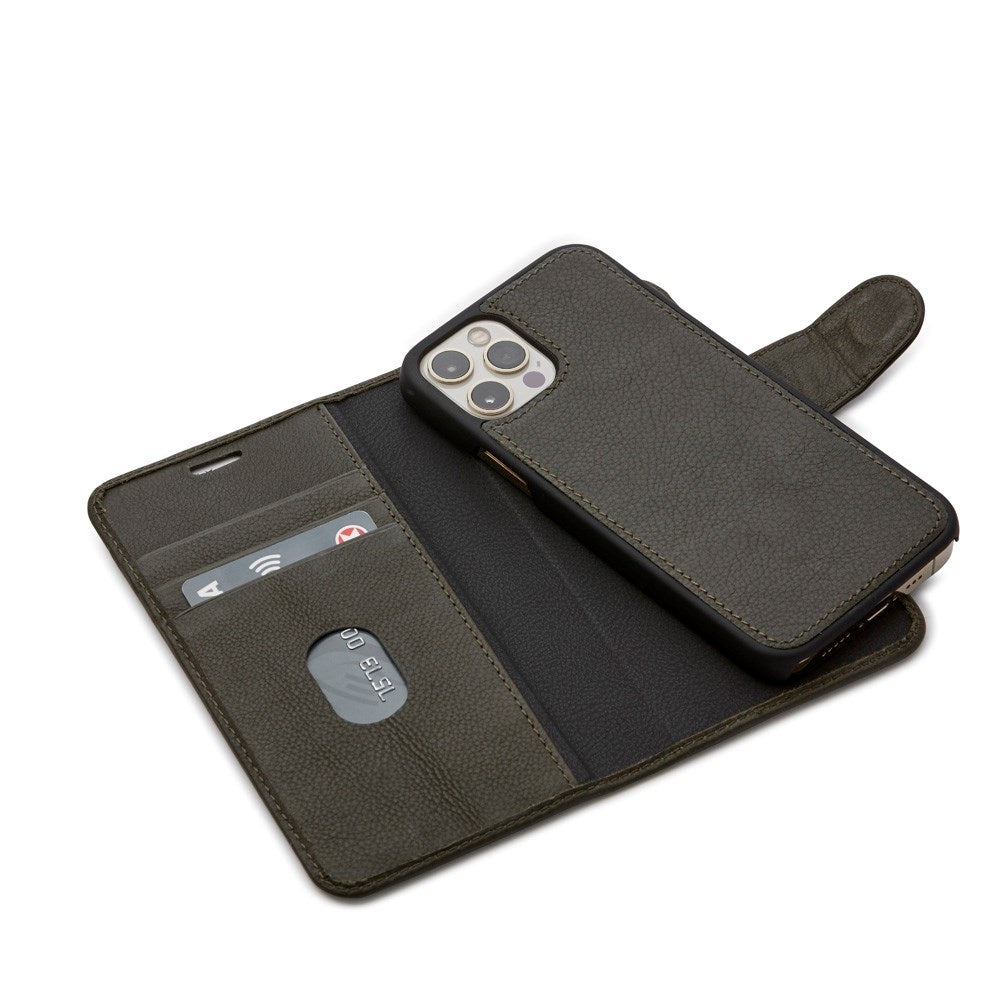 Trunk iPhone 12 Mini Ægte Læder Cover - 2-i-1 Design - Grøn