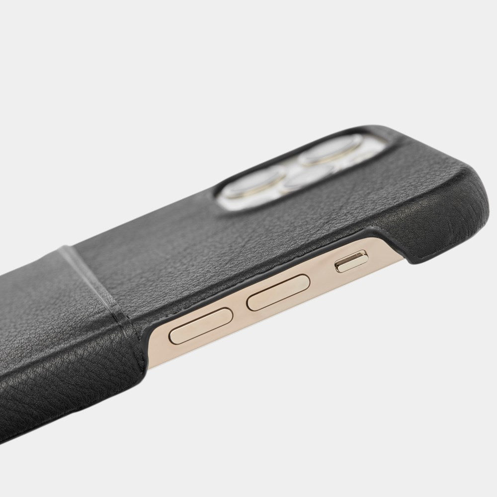 Trunk iPhone 13 Ægte Læder Mobil Cover m. Kortlomme - Sort