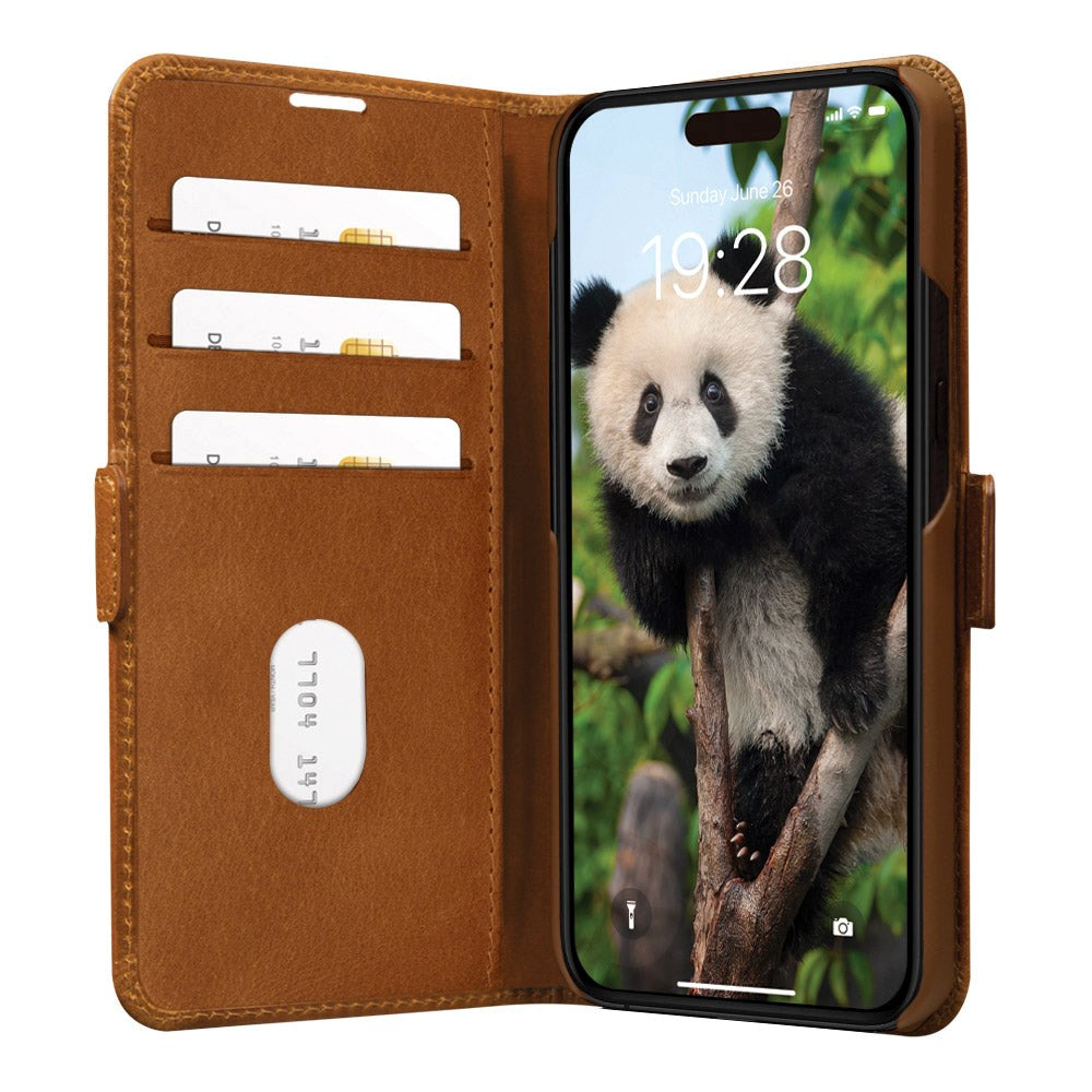 iPhone 15 Pro Max dbramante1928 Copenhagen Slim Flip-deksel i ekte skinn m. Lommebok - Tan