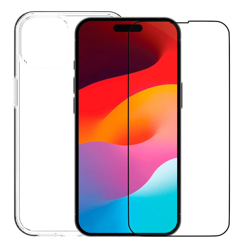 iPhone 15 Plus dbramante1928 360 Protection Eco Bundle - Bakdeksel og skjermbeskytter - Gjennomsiktig / svart kant