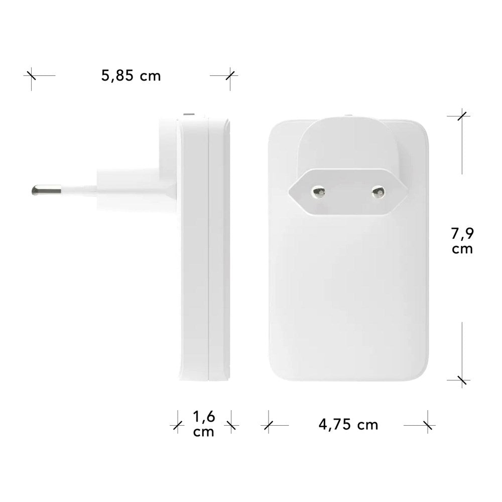 Slim Vægoplader - dbramante1928 - 1x USB-C 45W & 1x USB-A 30W - Hvid
