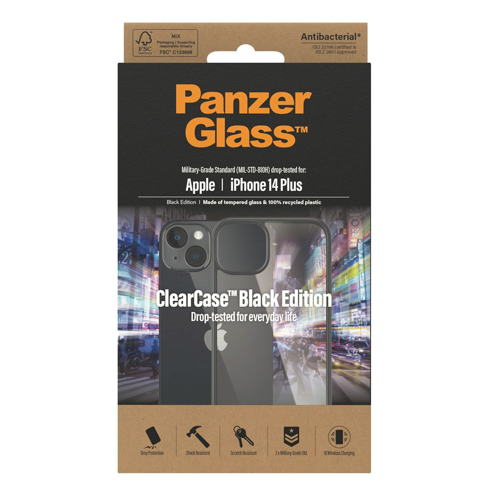 iPhone 14 Plus bakdeksel PanzerGlass Antibacterial ClearCase - Black Edge