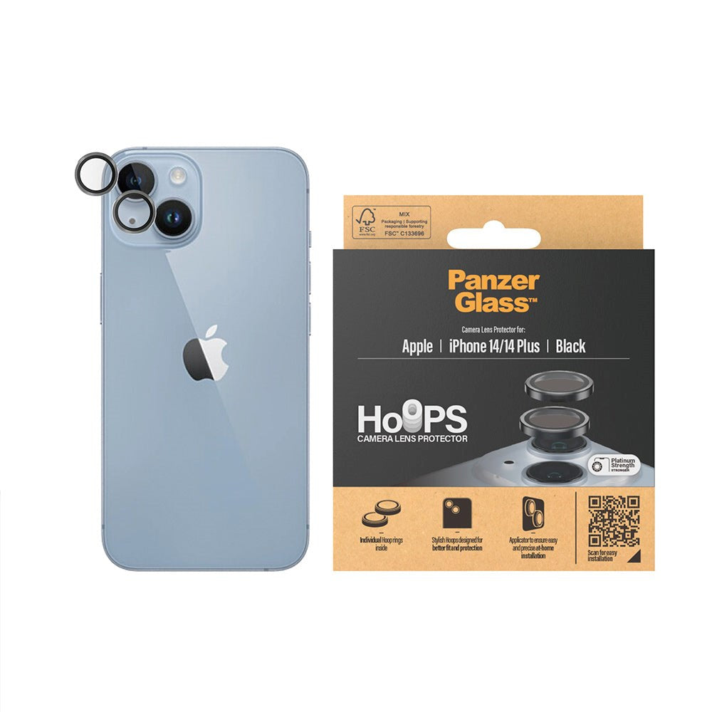iPhone 14 / 14 Plus PanzerGlass bøyler - Kamerabeskyttelsesglass - Gjennomsiktig / Svart