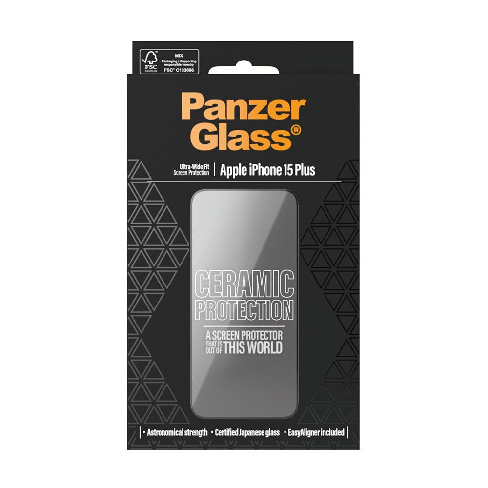 iPhone 15 Plus PanzerGlass Ultra Wide Fit Keramisk Beskyttende glass m. EasyAligner - Black Edge