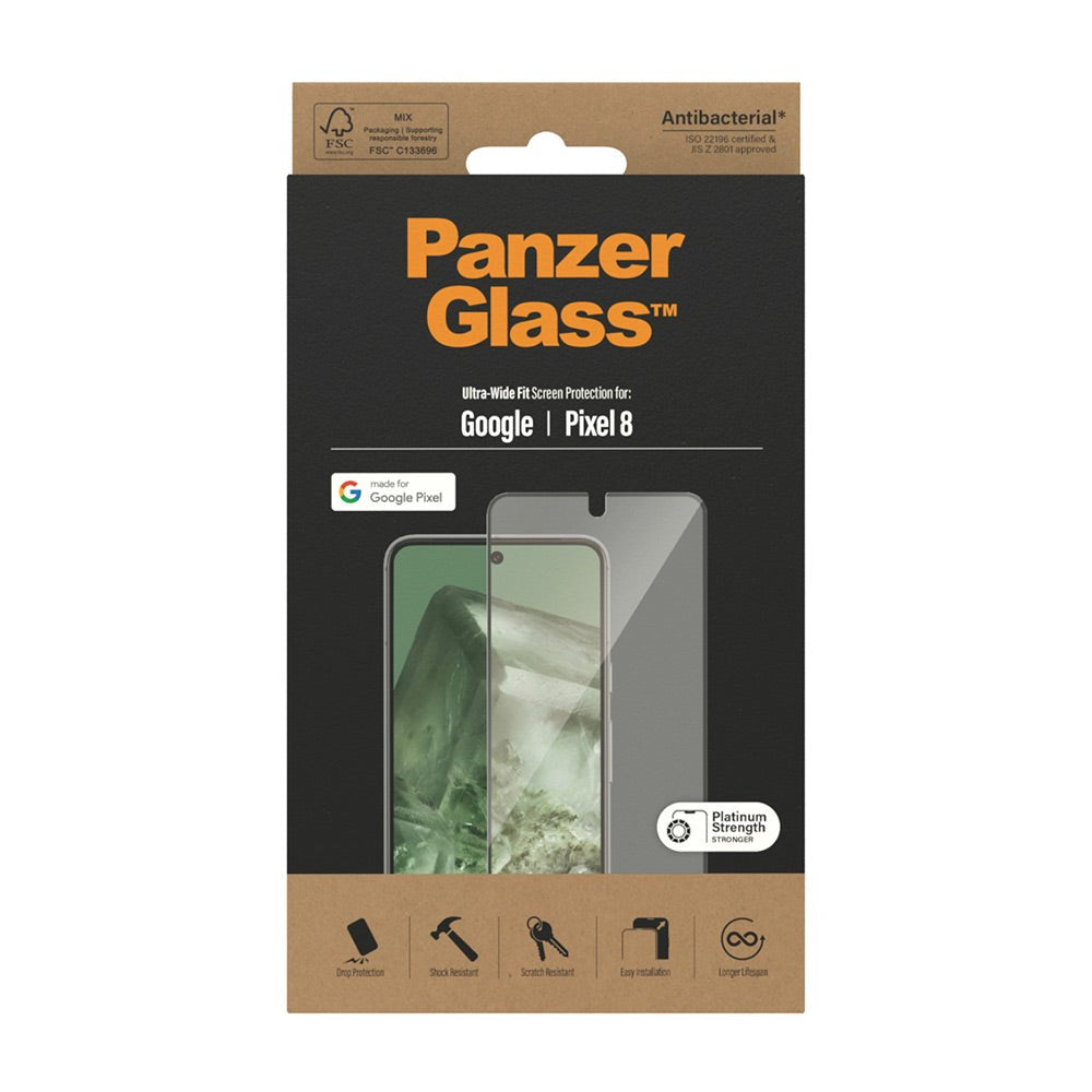 Google Pixel 8 PanzerGlass Ultra Wide Fit Skjermbeskytter - Platinum Strength - Black Edge