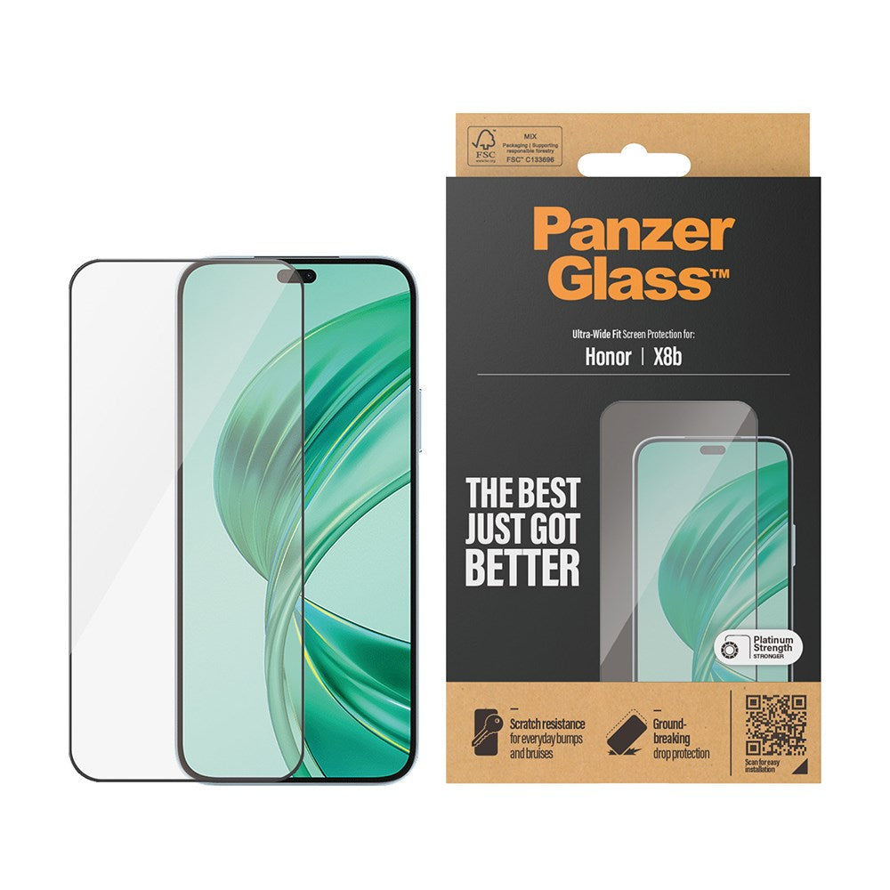 Honor X8b PanzerGlass Ultra Wide Fit skjermbeskytter - platinastyrke - svart kant