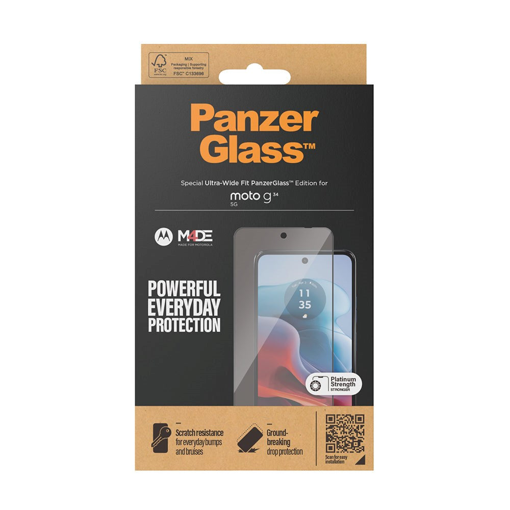 Motorola Moto G34 PanzerGlass Ultra Wide Fit skjermbeskytter - platinastyrke - svart kant