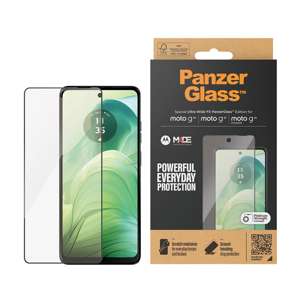 Motorola Moto G04 / G24 / G24 Power PanzerGlass Ultra Wide Fit skjermbeskytter - platinastyrke - svart kant