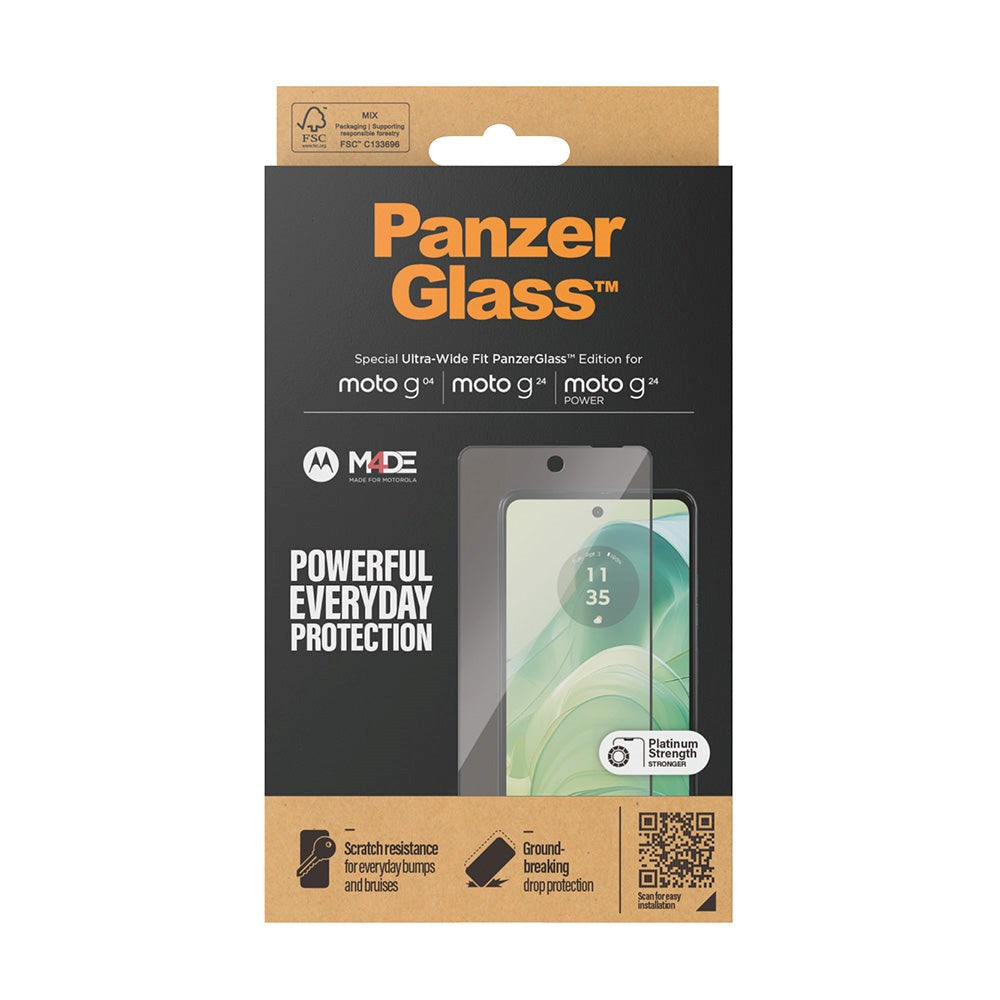 Motorola Moto G04 / G24 / G24 Power PanzerGlass Ultra Wide Fit skjermbeskytter - platinastyrke - svart kant