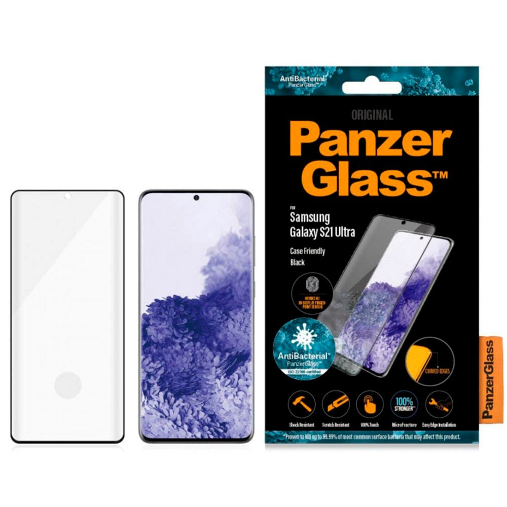 Samsung Galaxy S21 Ultra PanzerGlass Antibakteriell Edge-To-Edge Fringerprint Screen Protector - Veskevennlig - Svart