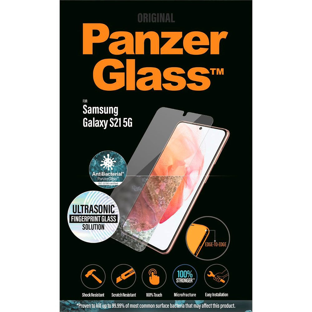Samsung Galaxy S21 PanzerGlass Antibakteriell Edge-to-Edge Ultrasonic Fingerprint Screen Protector - Veskevennlig - Gjennomsiktig
