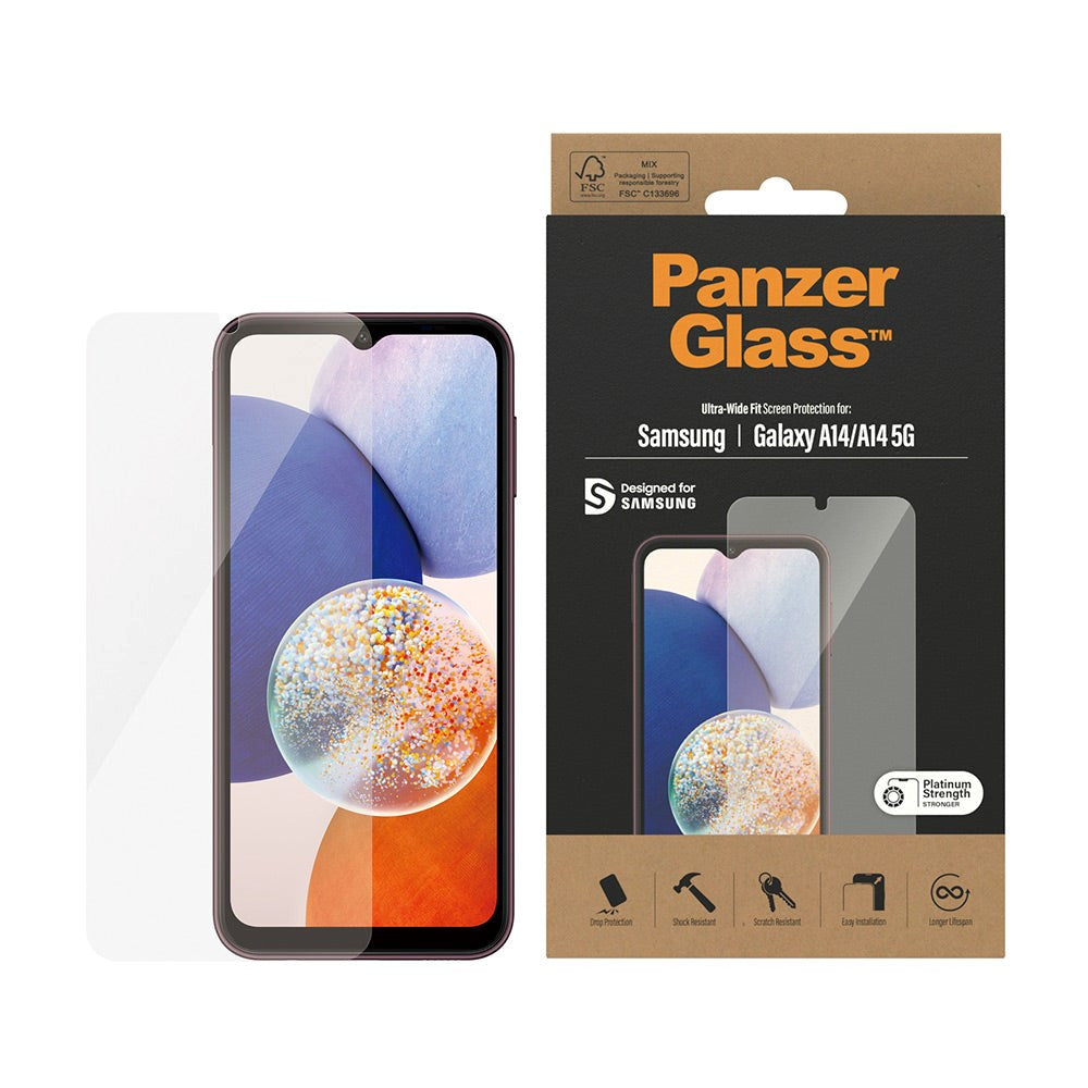 Samsung Galaxy A14 (5G) PanzerGlass Ultra Wide Fit skjermbeskytter - platinastyrke - gjennomsiktig
