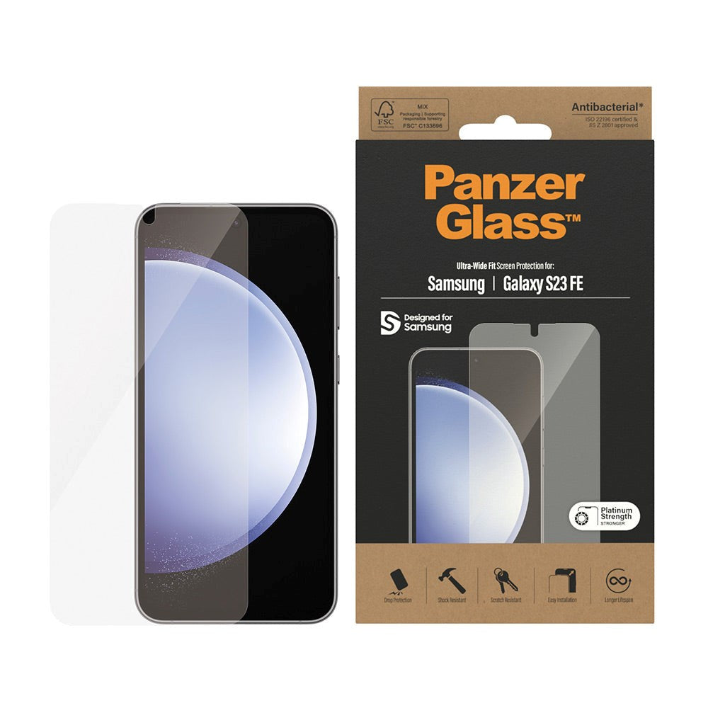 Samsung Galaxy S23 FE PanzerGlass Ultra Wide Fit skjermbeskytter - platinastyrke - gjennomsiktig