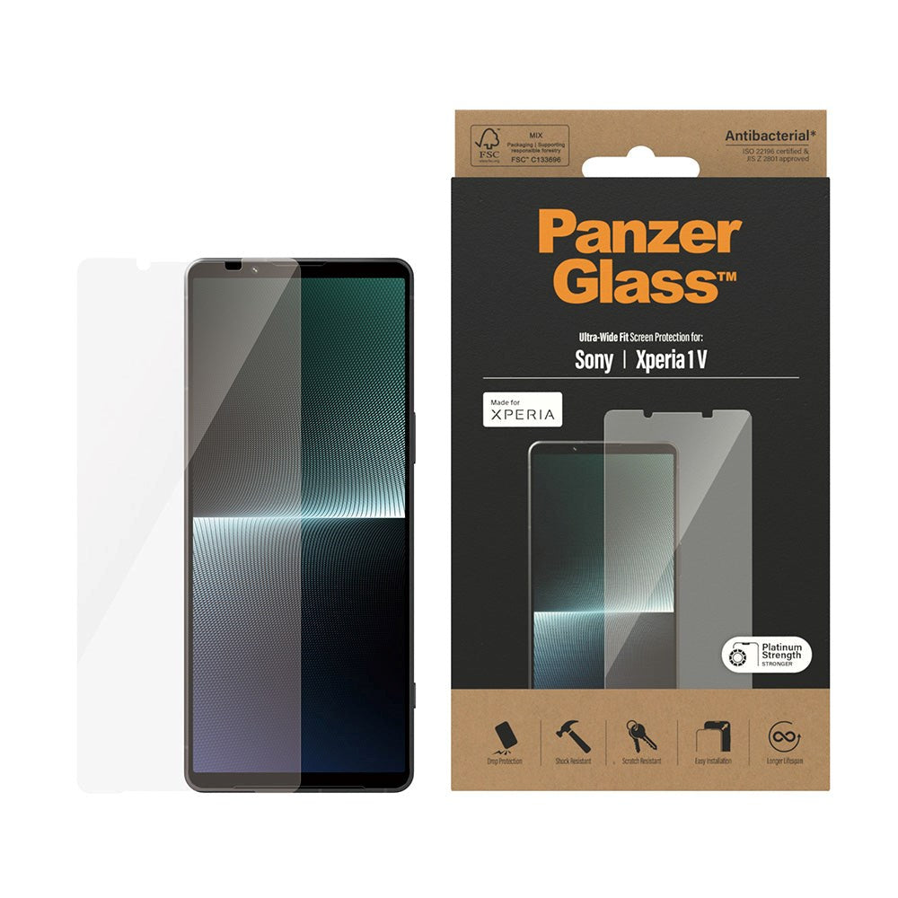 Sony Xperia 1 V PanzerGlass AntiBacterial Ultra Wide Fit Beskyttelsesglas - Platinum Strength - Gennemsigtig