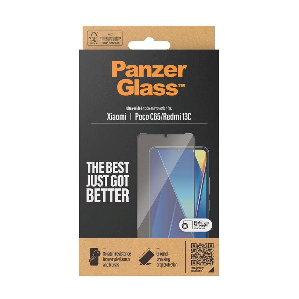 Xiaomi Poco C65 / Redmi 13C PanzerGlass Ultra Wide Fit skjermbeskytter - platinastyrke - svart kant