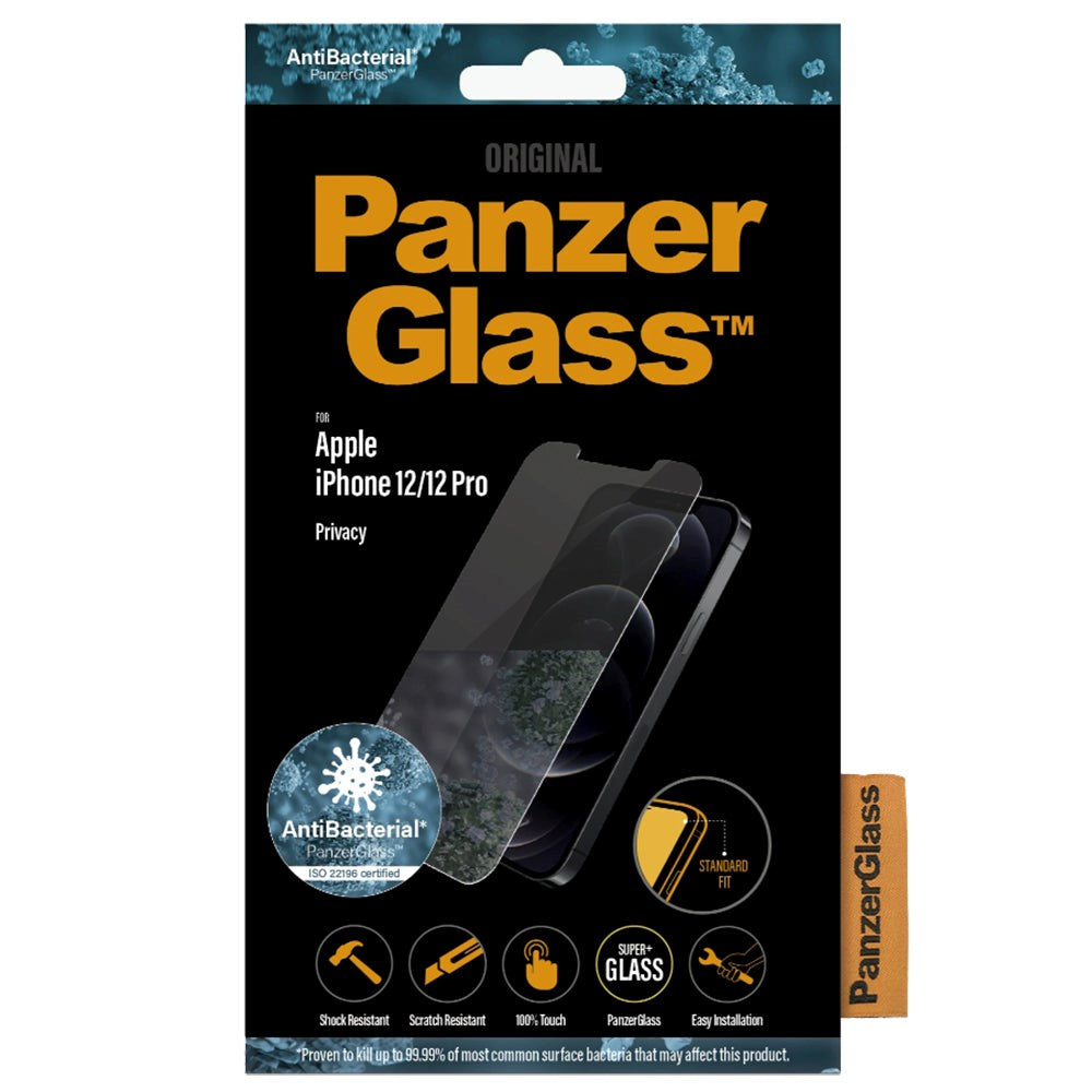 PanzerGlass iPhone 12 / 12 Pro AntiBacterial Standard Fit skjermbeskytter - Personvernglass - Gjennomsiktig