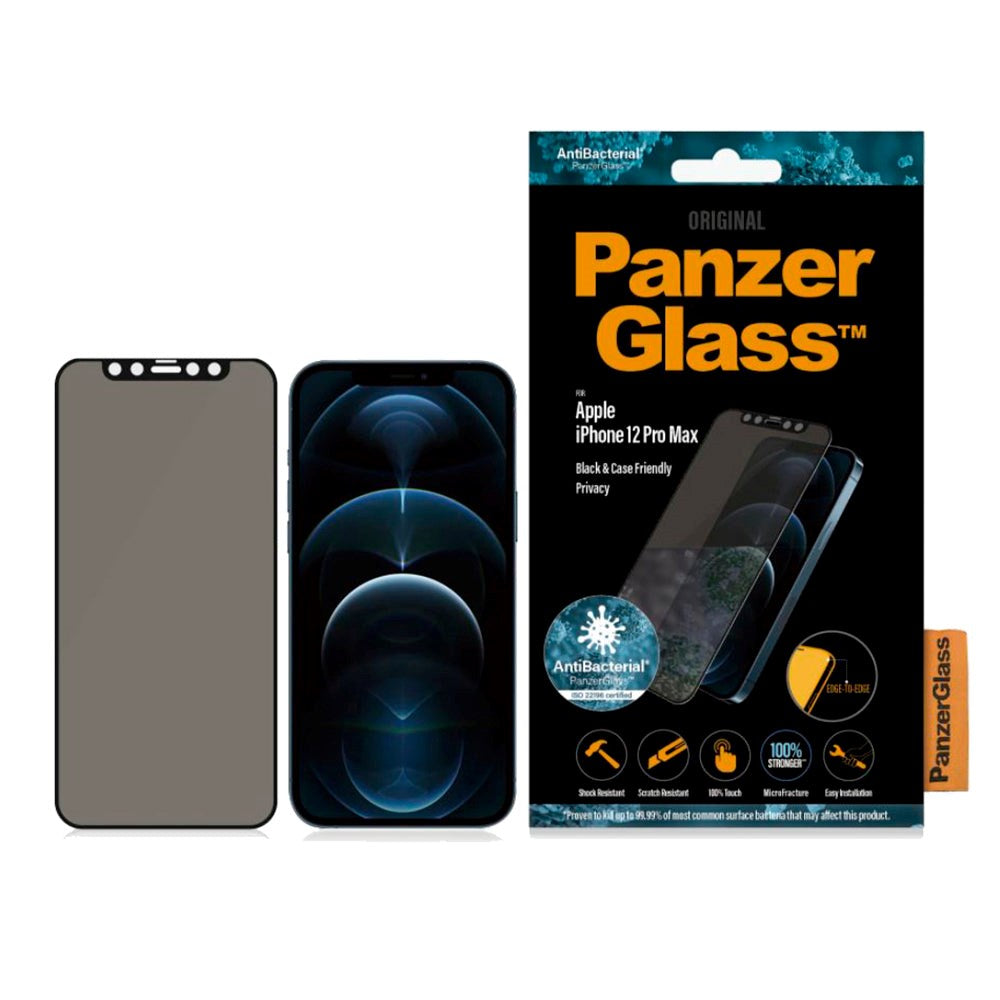 iPhone 12 Pro Max PanzerGlass AntiBacterial Standard Fit skjermbeskytter - Privacy Glass - Svart