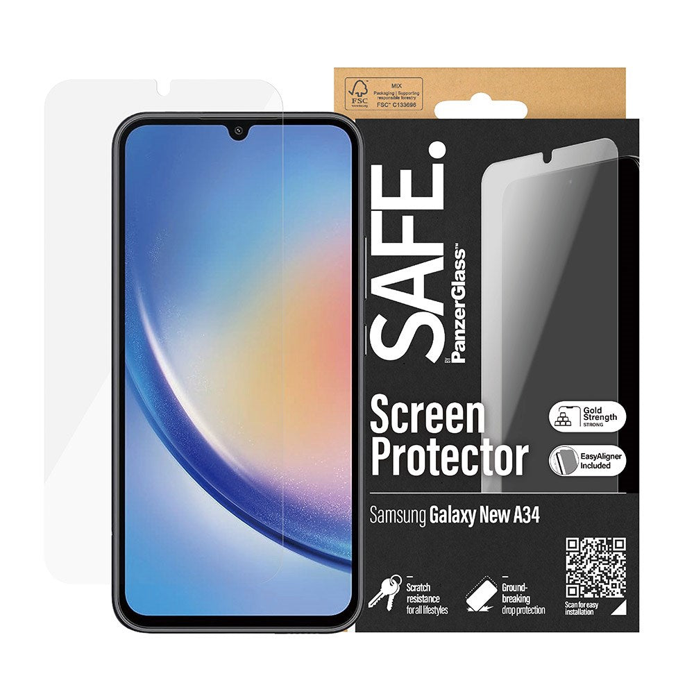 Samsung Galaxy A35 (5G) Safe By PanzerGlass® Ultra-Wide Fit-skjermbeskytter - Veskevennlig - Gullstyrke - Gjennomsiktig