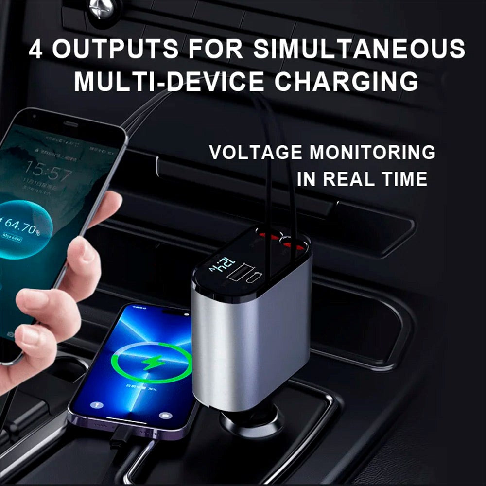 Zmartgear 4-i-1 60W Billader m. Uttrekkbar Lightning-kabel & USB-C - USB-C & USB-A-port - Svart