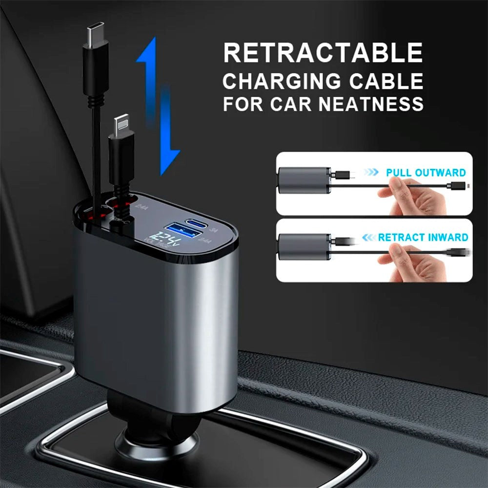 Zmartgear 4-i-1 60W Billader m. Uttrekkbar Lightning-kabel & USB-C - USB-C & USB-A-port - Svart