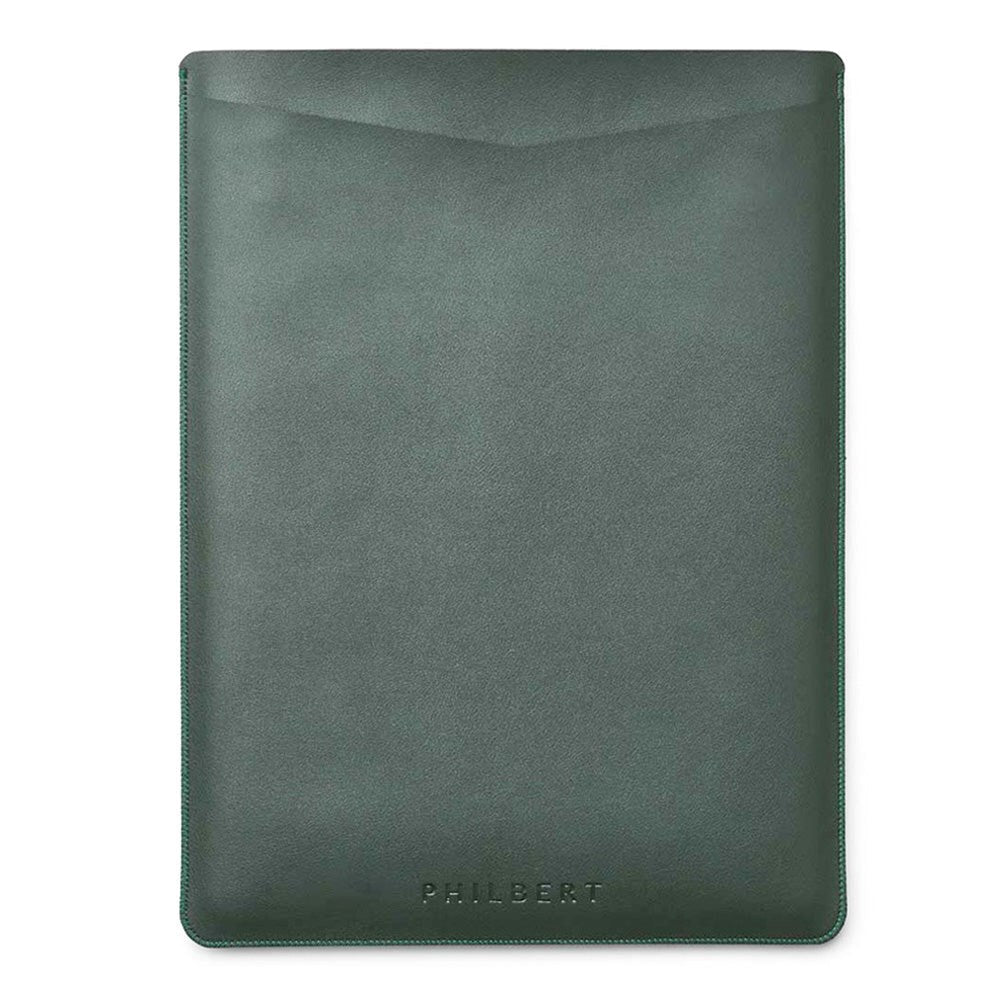 Philbert UltraSlim Vegan Leather Sleeve m. Stropp for MacBook / Laptop 15" (35,5 x 25 x 2 cm) - Grønn