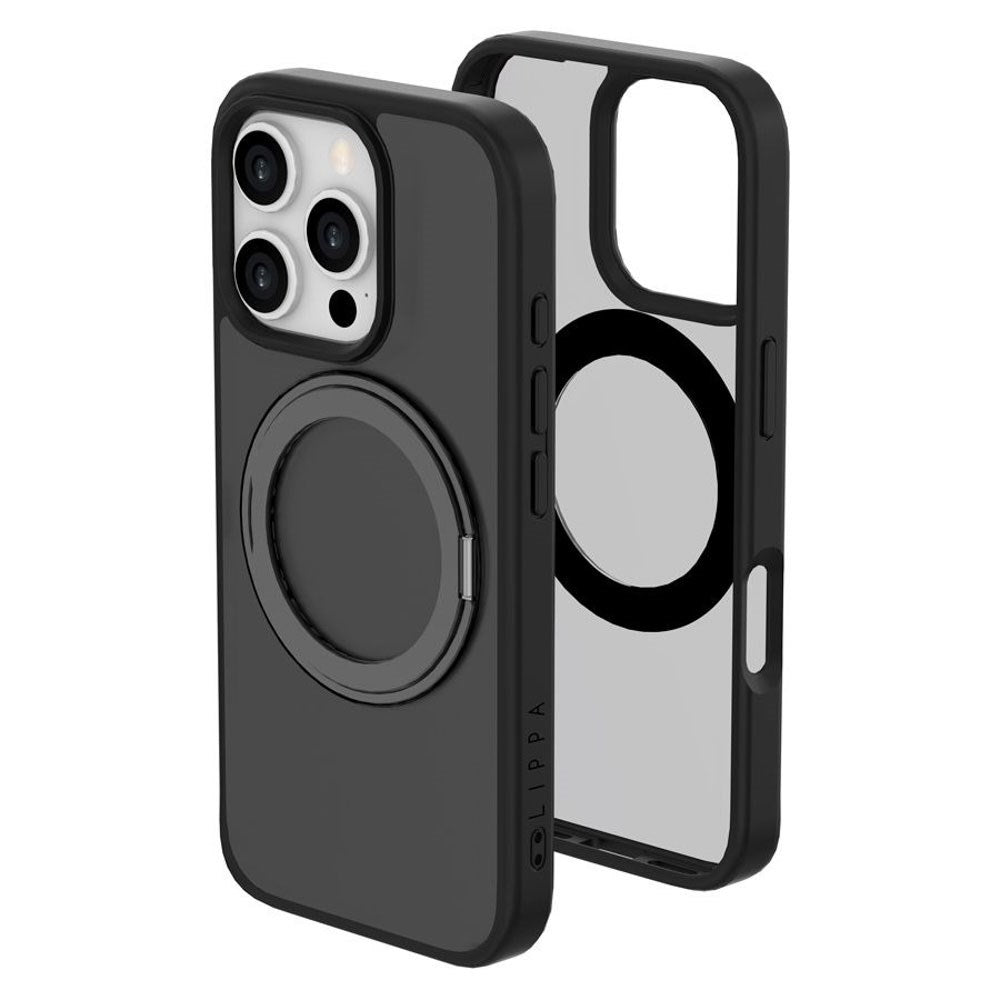 iPhone 16 Pro Lippa Hybrid Plastik Bagside Cover m. Roterbar Kickstand - MagSafe Kompatibel - Mat / Sort