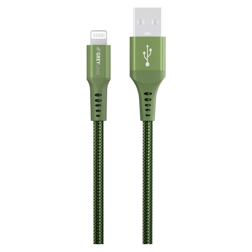 GreyLime 12W Braided USB-A til Lightning Kabel 3 meter - Grøn
