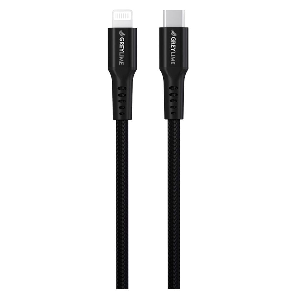 GreyLime 18W Braided USB-C til Lightning Kabel 3 meter - Sort
