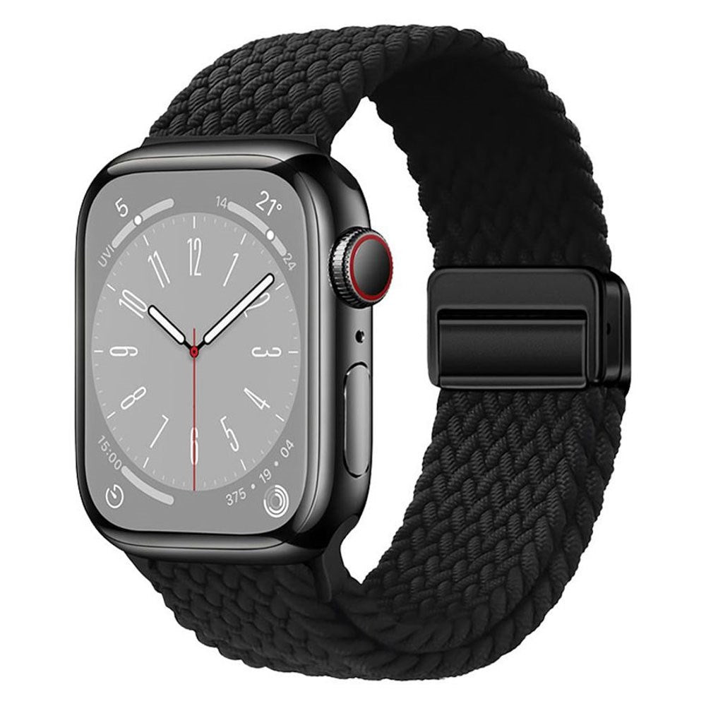 Apple Watch (42/44/SE/45/46/49mm) Nylon Rem Lippa - Magnetisk Lås - Sort