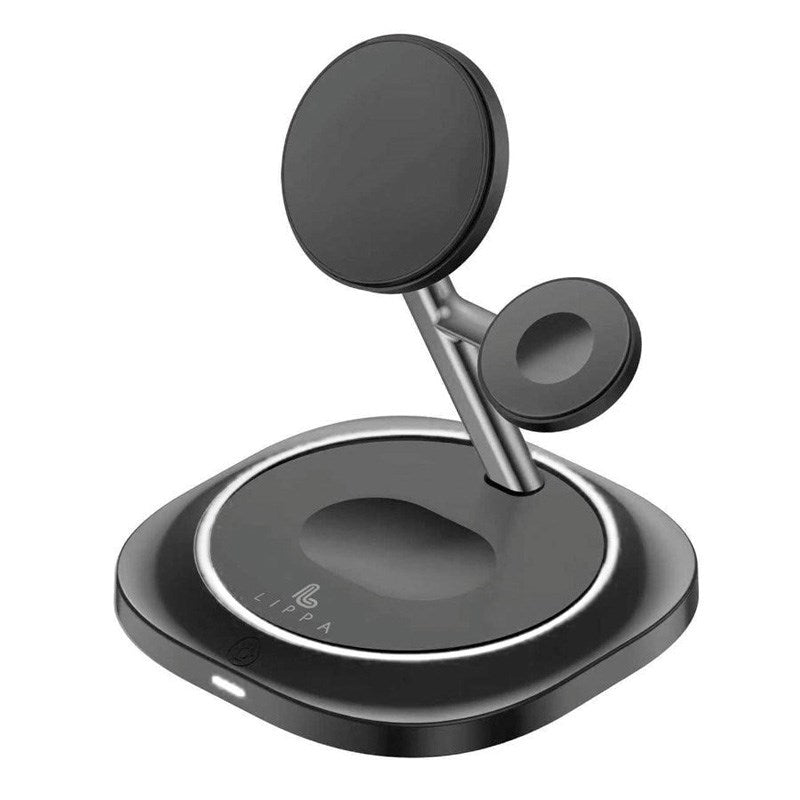 Lippa Trådløs Oplader - 3-i-1 Funktion - 15W - USB-C - MagSafe / Qi Kompatible - Sort