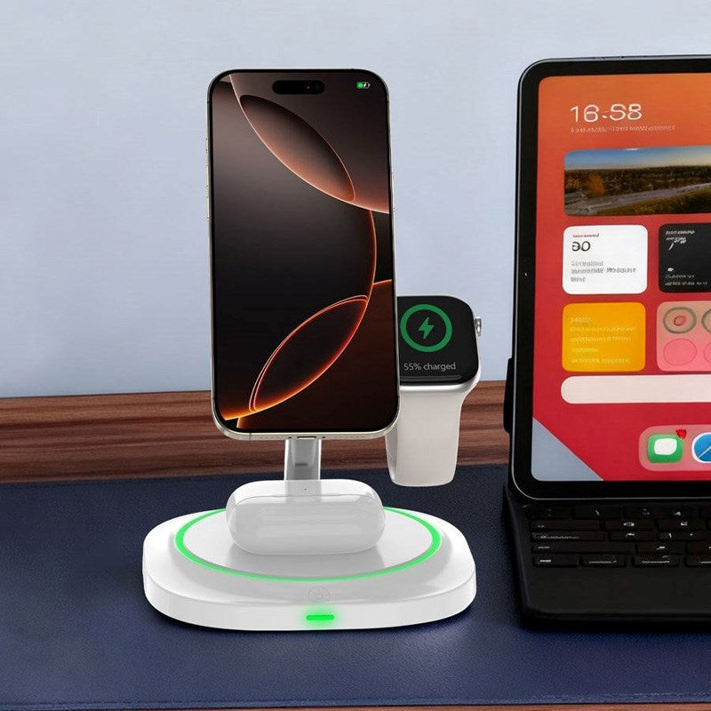 Lippa Trådløs Oplader - 3-i-1 Funktion - 15W - USB-C - MagSafe / Qi Kompatible - Hvid