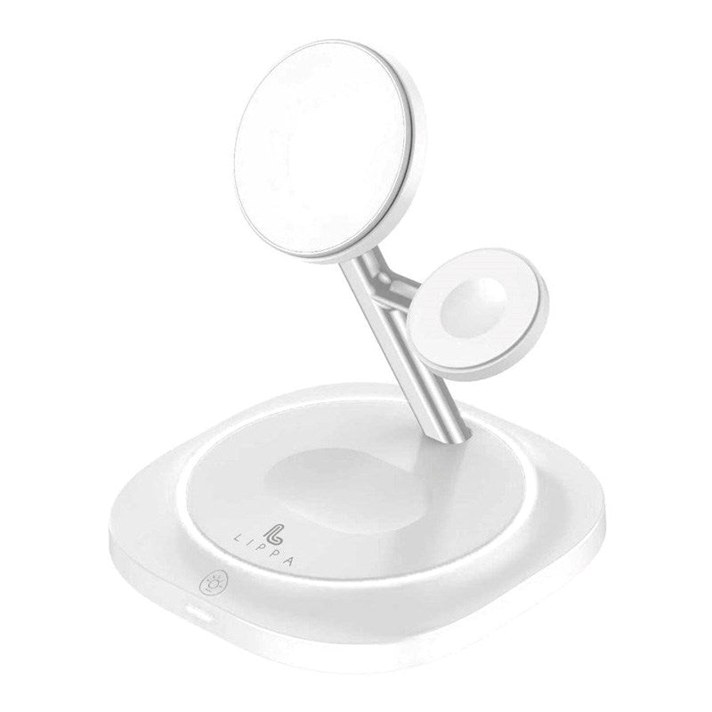 Lippa Trådløs Oplader - 3-i-1 Funktion - 15W - USB-C - MagSafe / Qi Kompatible - Hvid