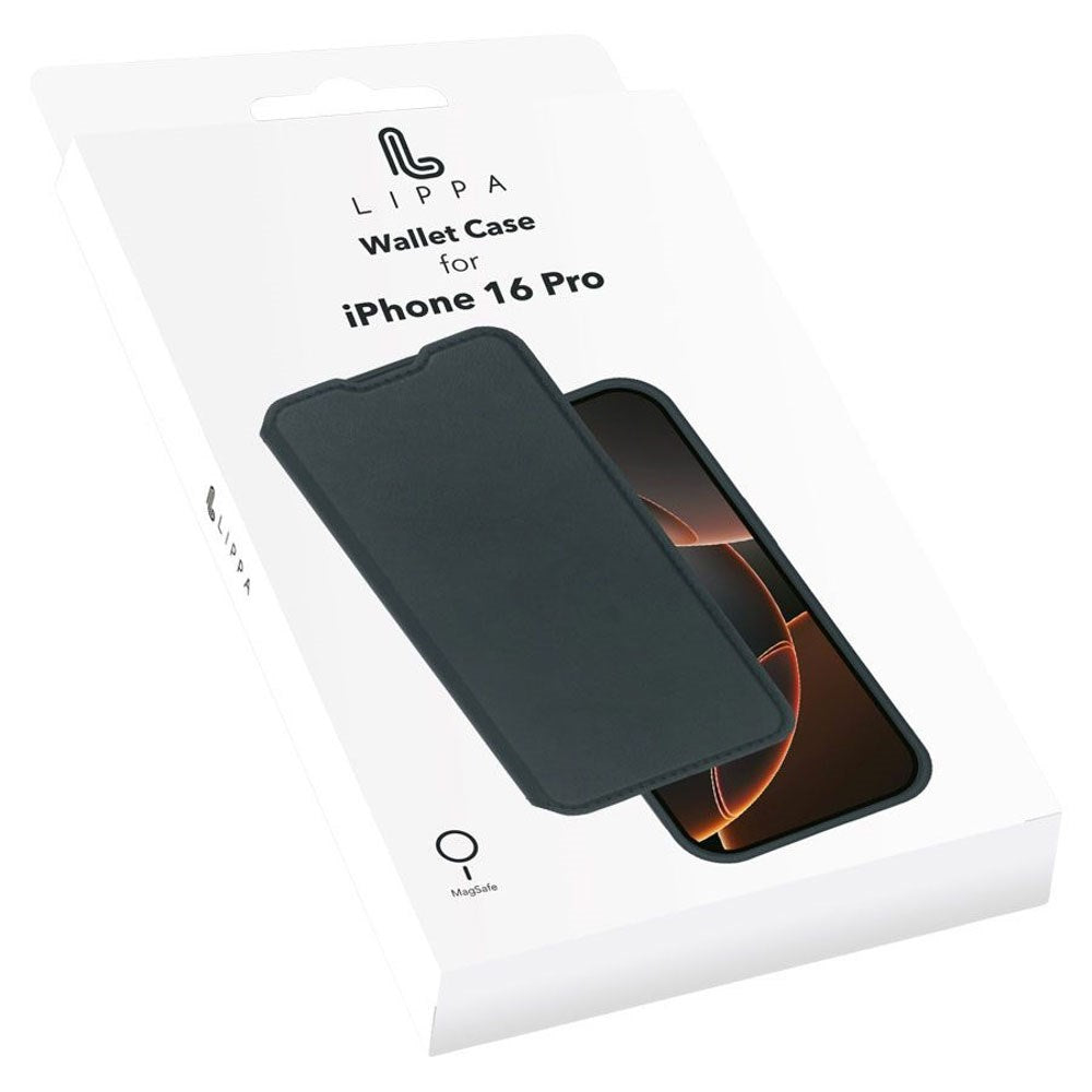iPhone 16 Pro Lippa Kunstlæder Wallet Flip Cover - Sort