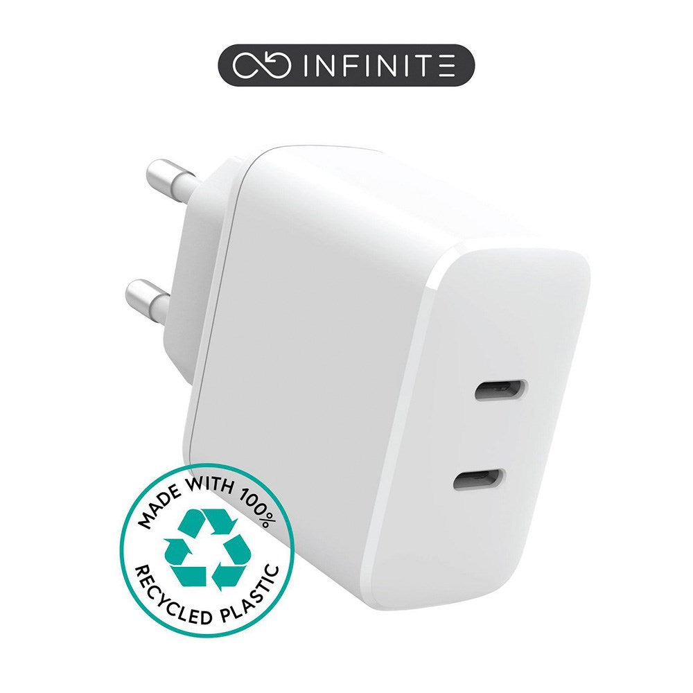eSTUFF INFINITE 35W PD Vegglader m. 2 x USB-C - 100 % resirkulert plast - Hvit